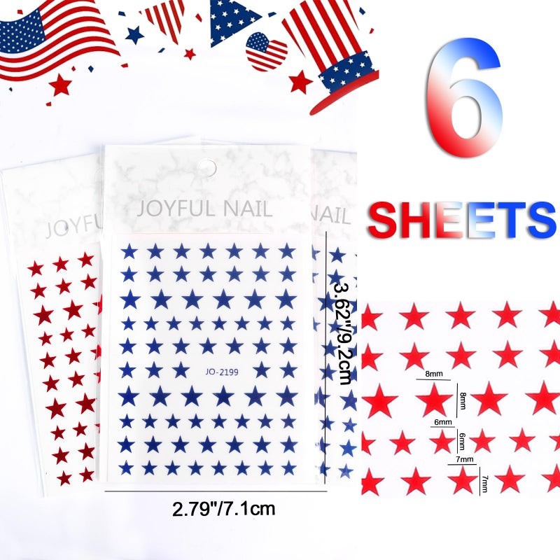 Allstarry Red White and Blue Star Stickers, 6 Sheets 4th of July Nail Stickers, Self-Adhesive Patriotic Nail Stickers Stars Nail Decals Small Star Nail Art Sticker for Womens 4th of July Accessories - Image 3